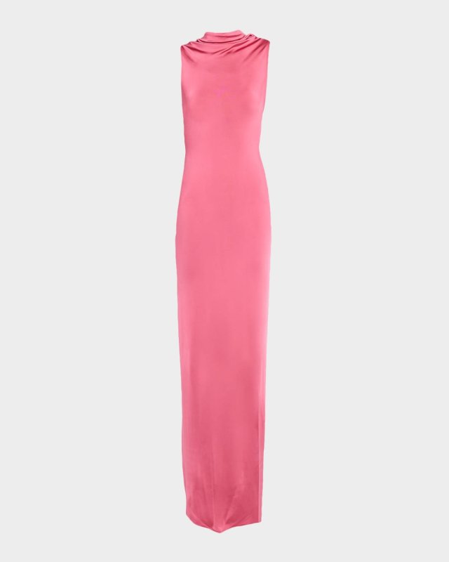 Draped Cutout Twist-Back Column Gown
